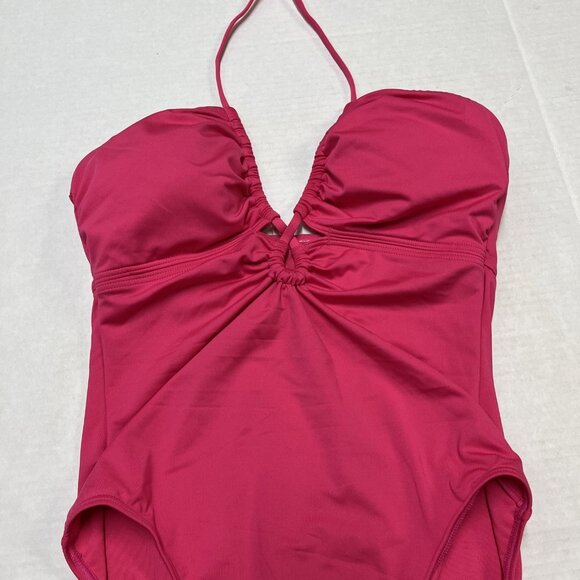 Michael Kors Swimsuit Womens 10 Electric Pink One Piece Double Keyhole Halter - Picture 2 of 6